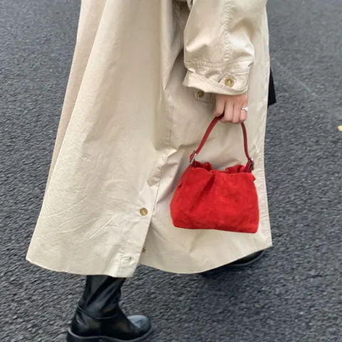 Casual Solid Color Pleated Drawstring Dumpling Bag PU Leather Suede Look Crossbody Shoulder Bag Fashion Cloud Bag For Women