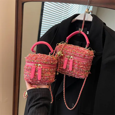 Γυναικεία Mini Τσάντα Tweed Vanity Κομψή Τσάντα Crossbody με Παγιέτες και Ρυθμιζόμενο Λουράκι Αλυσίδας Μικρή Τετράγωνη Τσάντα