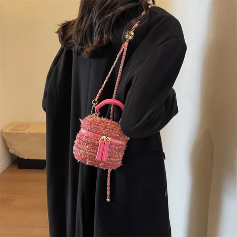 Γυναικεία Mini Τσάντα Tweed Vanity Κομψή Τσάντα Crossbody με Παγιέτες και Ρυθμιζόμενο Λουράκι Αλυσίδας Μικρή Τετράγωνη Τσάντα