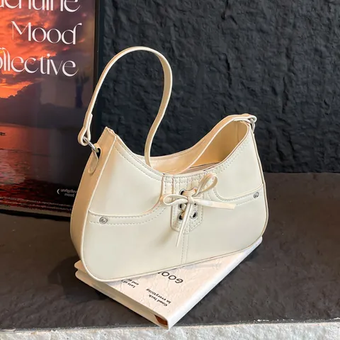 Borsa Sotto l'Ascella con Fiocco Vintage Donna in Pelle PU Y2K Rivetti Borsa a Spalla Tinta Unita Borsa Hobo Borsa Pendolare Casual