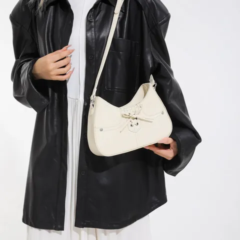 Borsa Sotto l'Ascella con Fiocco Vintage Donna in Pelle PU Y2K Rivetti Borsa a Spalla Tinta Unita Borsa Hobo Borsa Pendolare Casual