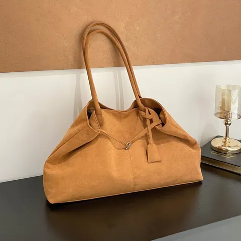 Bolso Tote de Tela de Gamuza de Gran Capacidad para Mujer Bolso de Hombro Minimalista Color Sólido Con Hebilla Magnética Bolso de Mano Blando