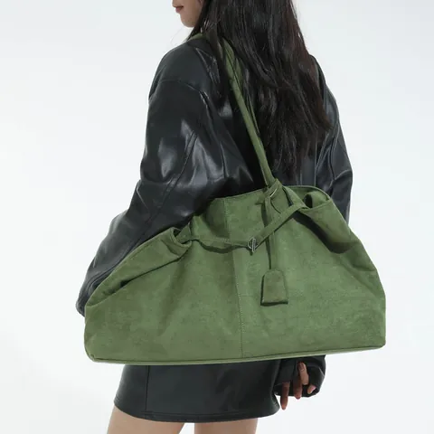 Bolso Tote de Tela de Gamuza de Gran Capacidad para Mujer Bolso de Hombro Minimalista Color Sólido Con Hebilla Magnética Bolso de Mano Blando