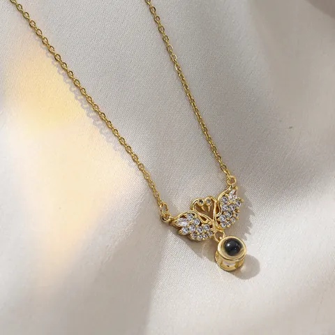 Stainless Steel Double Swan Pendant Necklace For Women Zirconia Heart Projection Stone Jewelry Gold Silver Chain Gift