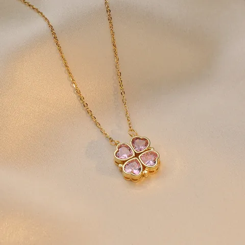 Magnetic Four-Leaf Clover Heart Pendant Necklace For Women Titanium Steel Zirconia Clavicle Chain Jewelry Anniversary Gift