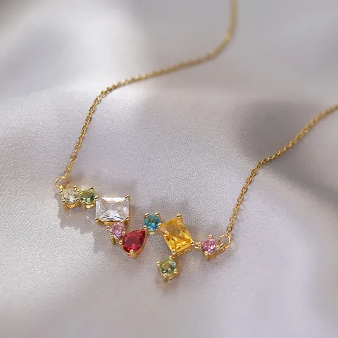 Collar Brillante de Acero de Titanio con Zirconia Colorida para Mujer Colgante Geométrico Multicolor Joyería Moda