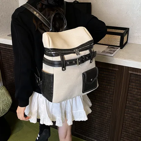Women's Fashion Contrast Color PU Leather Backpack Large Capacity School Bag For University Students Casual Daily Travel Bookbag