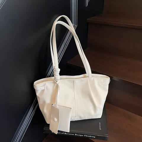 Sac Fourre-Tout en Cuir PU Grande Capacité pour Femmes Sac à Épaule Mode Avec Petite Pochette Plissé Sac à Main de Bureau