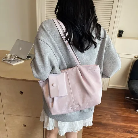 Sac Fourre-Tout en Cuir PU Grande Capacité pour Femmes Sac à Épaule Mode Avec Petite Pochette Plissé Sac à Main de Bureau