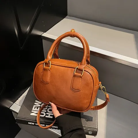 Vintage Damen PU Leder Boston Tasche Urban Einfach Handtasche Umhängetasche Einfarbig Kissen Geldbörse Für Den Täglichen Gebrauch