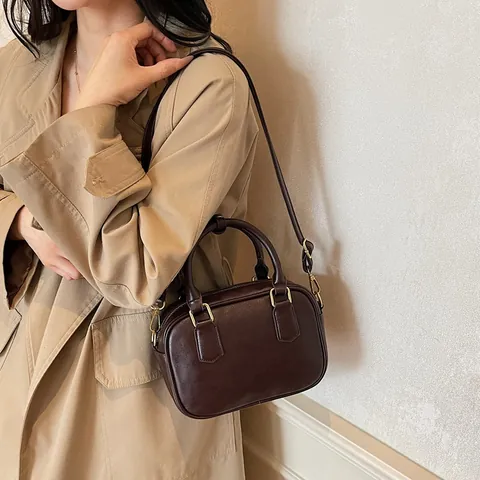 Vintage Damen PU Leder Boston Tasche Urban Einfach Handtasche Umhängetasche Einfarbig Kissen Geldbörse Für Den Täglichen Gebrauch