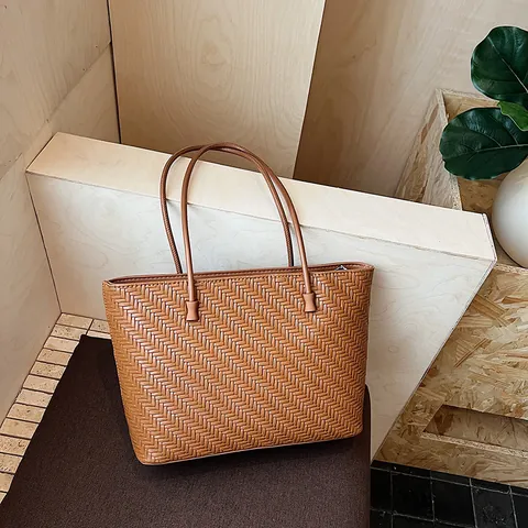 Bolso Tote de Cuero PU Trenzado para Mujer Gran Capacidad Bolso de Hombro Urbano Simple para Viaje Diario al Trabajo Bolso de Mano