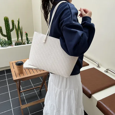 Bolso Tote de Cuero PU Trenzado para Mujer Gran Capacidad Bolso de Hombro Urbano Simple para Viaje Diario al Trabajo Bolso de Mano