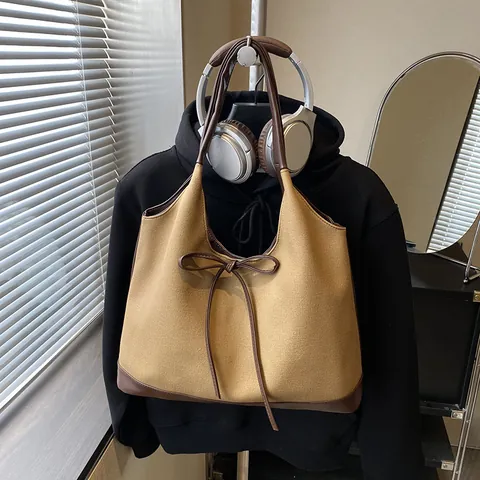 Vintage Τσάντα Tote από Δέρμα PU Με Φιόγκο Μεγάλης Χωρητικότητας Τσάντα Ώμου Για Γυναίκες Καθημερινή Μετακίνηση Τσάντα Χειρός