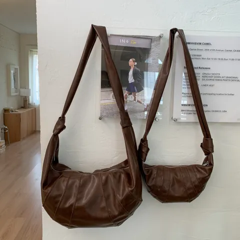 Borsa a Tracolla Minimalista in Pelle PU Croissant per Donna Vintage Plissettata a Mezzaluna Con Tracolla Annodata Tinta Unita