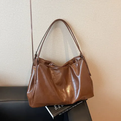 Damen Vintage Große Kapazität PU Leder Tote Bag Retro Minimalistisch Hobo Umhängetasche Mit Verstellbarem Riemen Für Alltag