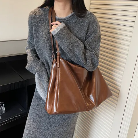 Damen Vintage Große Kapazität PU Leder Tote Bag Retro Minimalistisch Hobo Umhängetasche Mit Verstellbarem Riemen Für Alltag