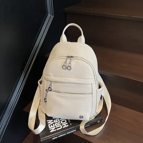 Zaino da Donna in Pelle PU a Trama Litchi Impermeabile Grande Capacità Borsa da Scuola alla Moda per Viaggi Pendolarismo