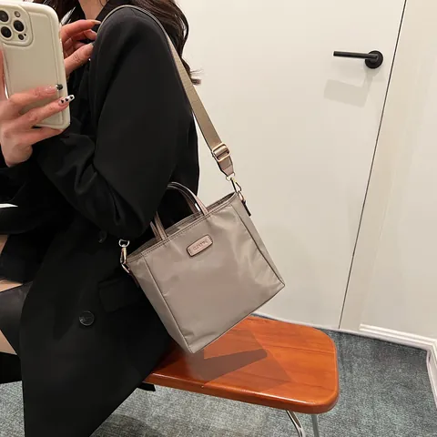Women Minimalist Nylon Tote Bag With Top Handle Adjustable Shoulder Strap Large Capacity Crossbody Handbag For Daily Urban Style