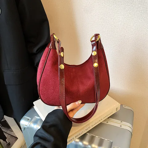 Vintage Hobo Tas van Mat PU-Suède voor Dames Minimalistische Halve Maan Crossbody Schoudertas Verstelbare Riem