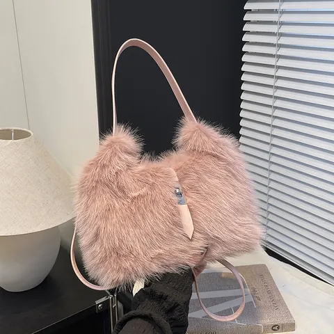 Eimertasche Aus Kunstpelz Mit Metallschloss Verstellbarer Lederriemen Damen Casual Umhängetasche Winter Umhängetasche Plüschtasche