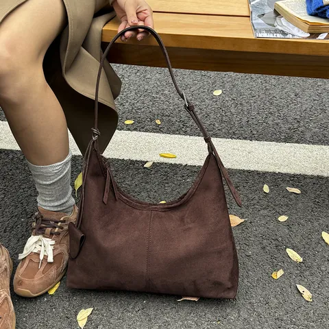 Damen Große Kapazität Wildlederimitat Tote Bag Mit Polyester Futter Retro Matte Hobo Umhängetasche Pendler Handtasche Arbeit