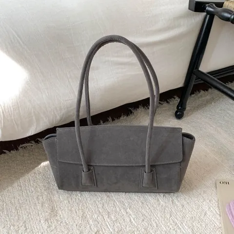 Damen Vintage Wildlederoptik Achseltasche Minimalistische PU Leder Schultertasche Große Kapazität Handtasche Retro Tote Tasche