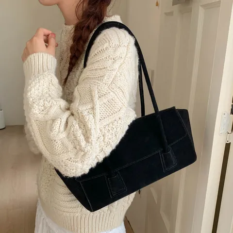 Damen Vintage Wildlederoptik Achseltasche Minimalistische PU Leder Schultertasche Große Kapazität Handtasche Retro Tote Tasche