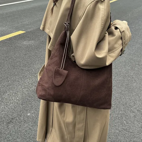 Damen Große Kapazität Wildlederimitat Tote Bag Mit Polyester Futter Retro Matte Hobo Umhängetasche Pendler Handtasche Arbeit