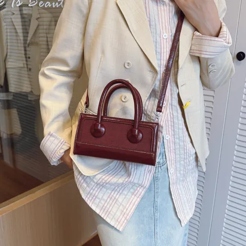 Γυναικεία Vintage Patchwork PU Δέρμα Σουέντ Μικρή Τετράγωνη Τσάντα Μινιμαλιστική Crossbody Με Ρυθμιζόμενο Λουρί Φερμουάρ