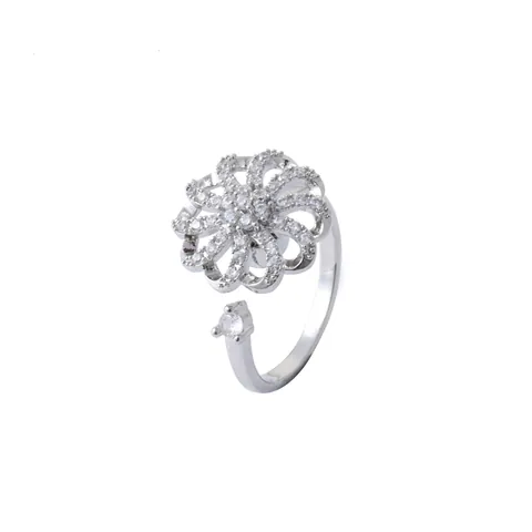 Rotierende Blumen Halskette Und Offener Ring Zirkon Eingelegt Titanstahl Gold Silber Elegante Modeschmuck Für Damen