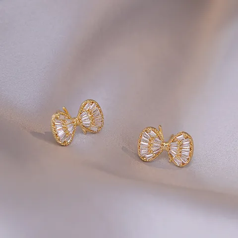 Schmetterling Bogen Anhänger Halskette Ohrring Titanstahl Zirkon Eingelegt Voll Diamant Schlüsselbein Kette Damen Schick Schmuck