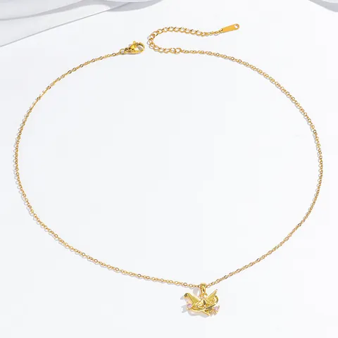 Origami Kraanvogel Hanger Ketting En Oorbellen Titanium Staal Verguld Roze Zirkonia Verfijnde Sieraden Voor Dames