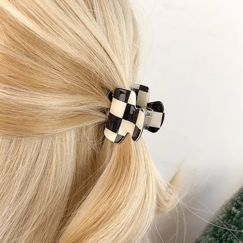 Molletta per Capelli in Acetato a Scacchiera Vintage Piccola Geometrica Fermaglio per Capelli Accessori Moda per Donna Ragazza