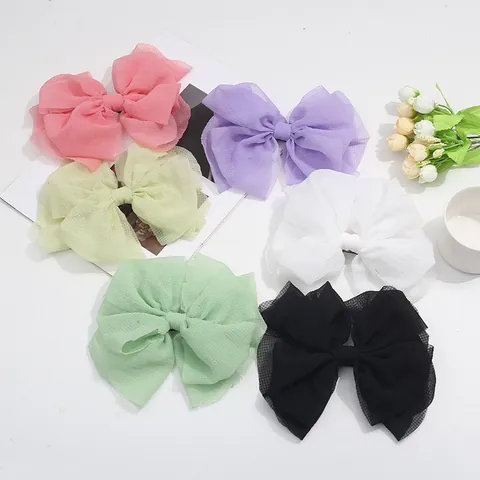 Barrette à Cheveux Grand Nœud en Maille Élégant Pince à Ressort en Gaze pour Femmes Filles Mariage Fête Accessoire de Mariée