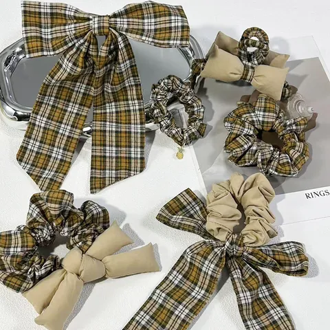 Vintage Karierte Schleife Haarschmuck Auswahl Für Damen Stoff Schleife Federclip Haargummi Und Haarklammer Retro Kopfschmuck