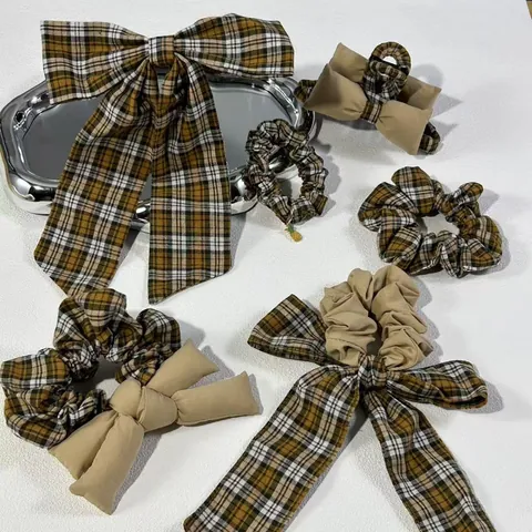 Vintage Karierte Schleife Haarschmuck Auswahl Für Damen Stoff Schleife Federclip Haargummi Und Haarklammer Retro Kopfschmuck