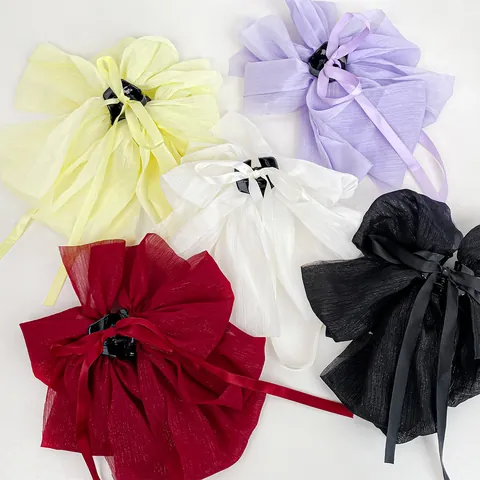 Pinza para el Cabello de Lazo Grande con Cinta de Tres Capas Plisada Tela Transparente Pinza para Mujer Elegante Accesorios