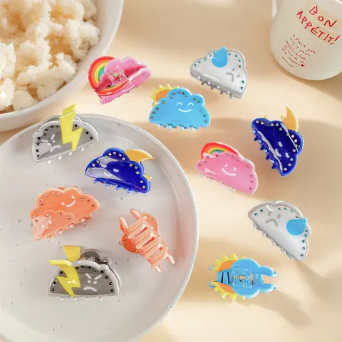 Weather Series Cloud Hair Claws Acrylic Rhinestone Sun Moon Rainbow Patterns Cute Ins Style Hair Clips For Women Girls Headwear