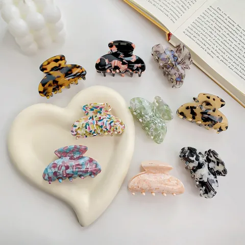 Petites Pinces à Cheveux en Acétate de Style Français Motif Marbre Écaille de Tortue Antidérapantes Accessoires de Coiffure Femme