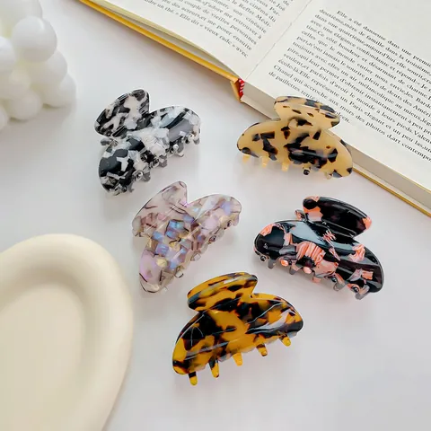 Petites Pinces à Cheveux en Acétate de Style Français Motif Marbre Écaille de Tortue Antidérapantes Accessoires de Coiffure Femme