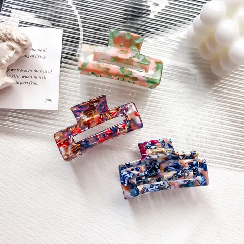 Élégante Pince à Cheveux en Acétate Texture Marbrée Géométrique Creuse Pince Requin Barrette Pour Femmes Accessoires Quotidien