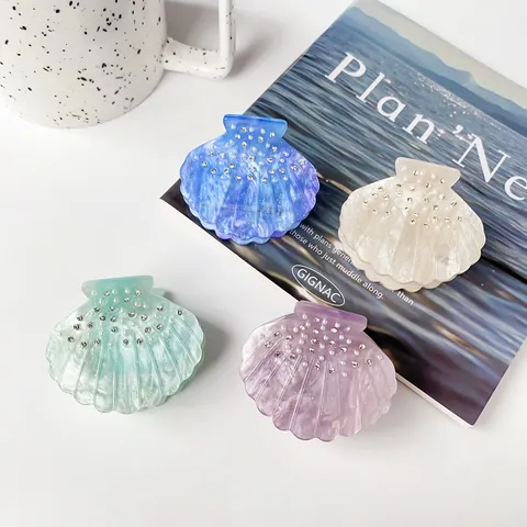 Pince À Cheveux Élégante En Forme De Coquillage En Acrylique Avec Strass Et Fausses Künstliche Perles Accessoire De Coiffure Pour Femmes