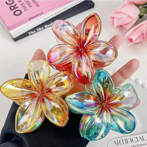 Pinza per Capelli Frangipane Iridata in Plastica a Forma di Fiore Clip a Squalo Colorata Sfumata Accessorio per Capelli Donna Ragazze