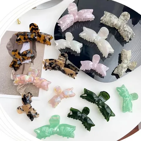 Vintage Acetate Butterfly Knot Hair Claw Clip Elegant Marble Tortoiseshell Large Small Shark Clip Hair Accessories For Women