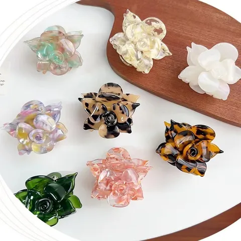 Pince à Cheveux Élégante en Acétate Forme de Rose Pour Femmes Vintage Écaille Shark Clip Accessoires de Coiffure Mode