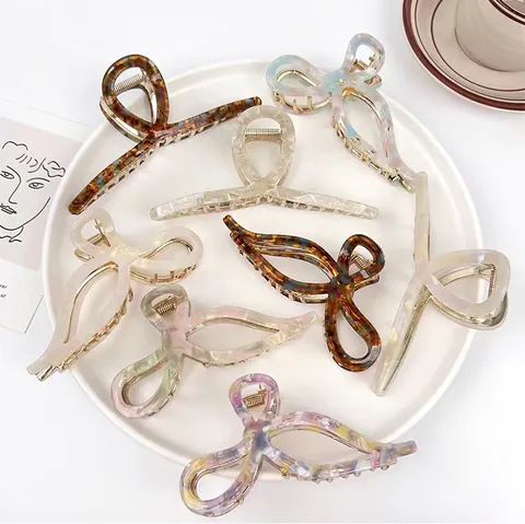Grandes Pinces à Cheveux en Acétate Nœud Ajouré Géométrique Motif Écaille de Tortue Marbre Accessoires Cheveux Mode pour Femmes Bijoux