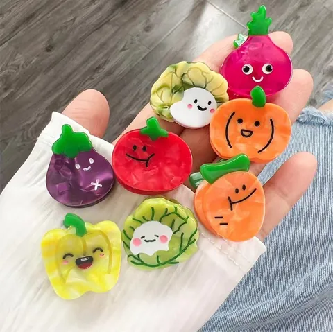 Lindas Pinzas para el Cabello de Garra de Frutas y Verduras de Acetato Pequeñas Pinzas para Mujer Tomate Col Zanahoria Calabaza Berenjena Accesorios