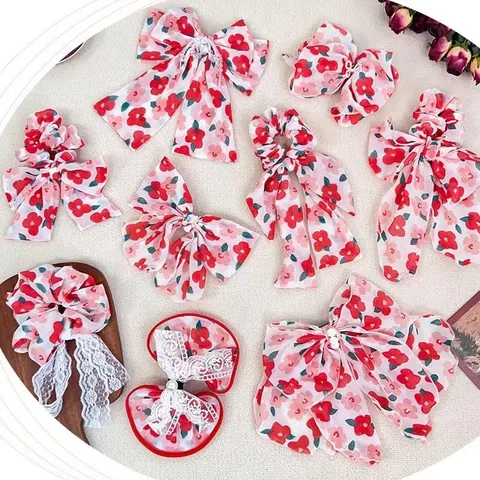 Coletero de Tela con Lazo Floral Dulce Pinza para el Pelo Gasa Decoración Perlas Artificiales Strass Accesorios para el Cabello Mujer