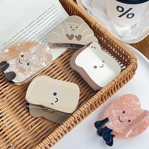 Pinze per Capelli in Acetato Creative a Forma di Pane Croissant Toast Cuore Patata Faccina Sorridente Accessori per Capelli Donna
